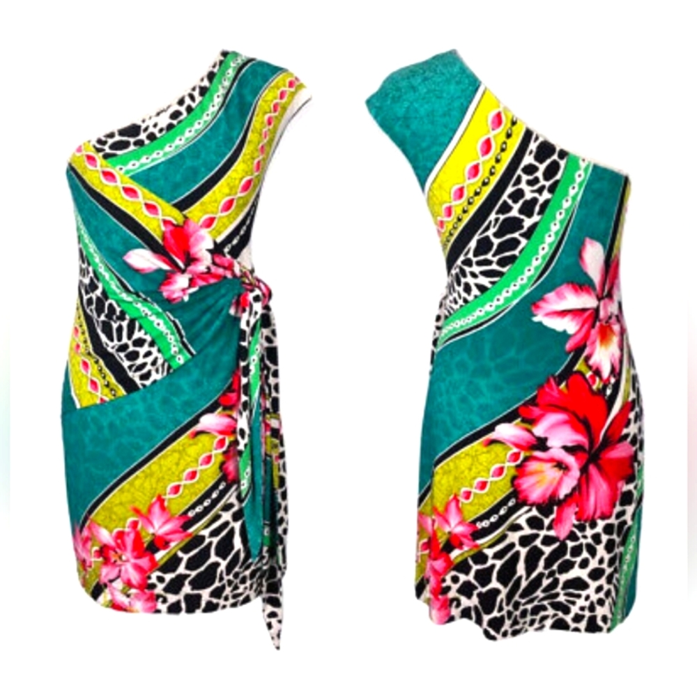 MUSE By Boston Proper One Shoulder Tropical Dress Size 8